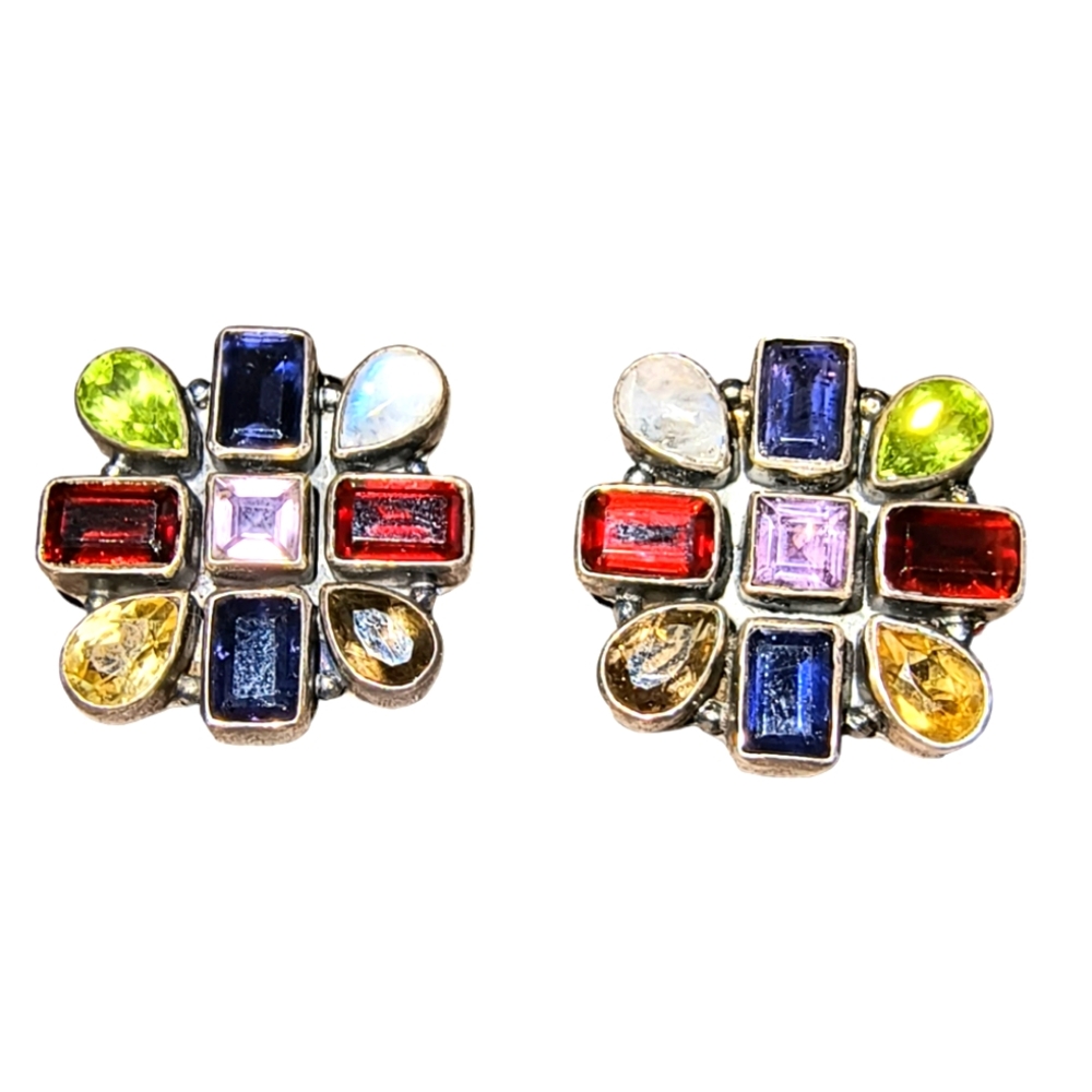 Nicky Butler Garnet, Amethyst & Multi Gemstone Sterling Silver Clip-on Earrings